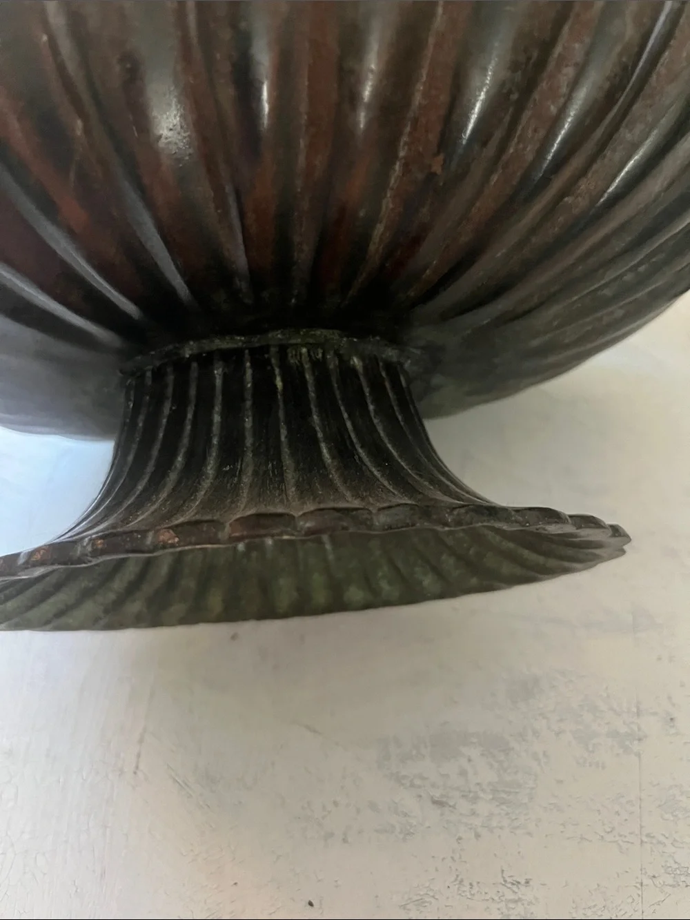 Ornate  vintage Metal Pedestal Bowl with Handles - Black Finish